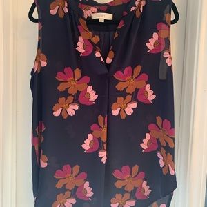 NWOT Navy Floral Loft Sleeveless Top Petite Large